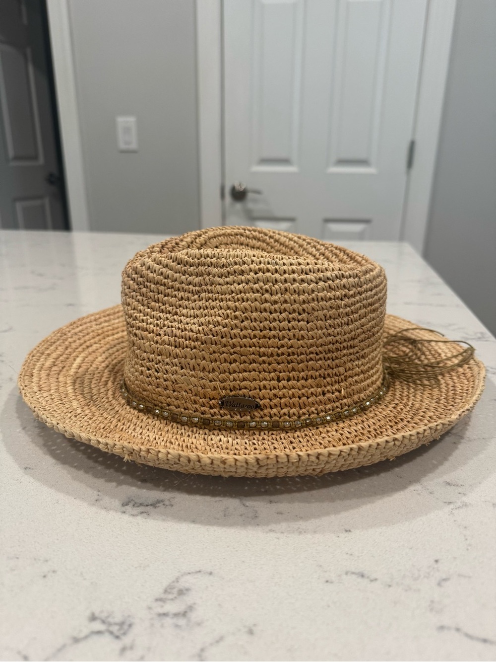 Wallaroo Malibu Raffia Fedora Sun Hat with Beaded Band. Excellent condition